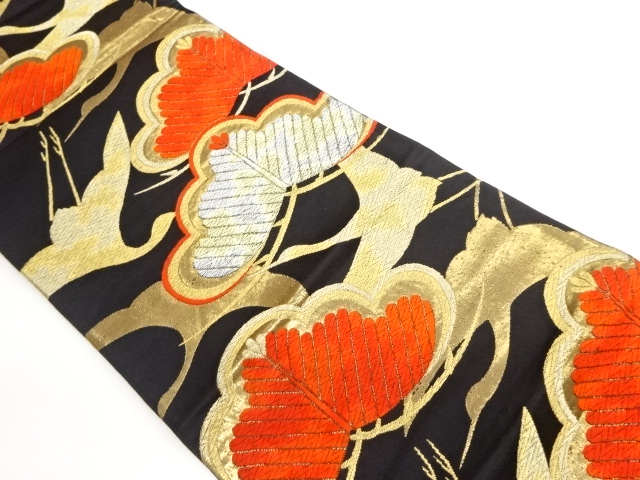 鶴に松模様織出し袋帯